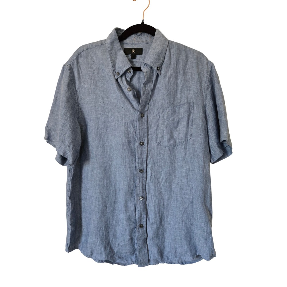 Banana Republic‎ Mens Blue 100% Linen Short Sleeve Button Down Shirt Medium